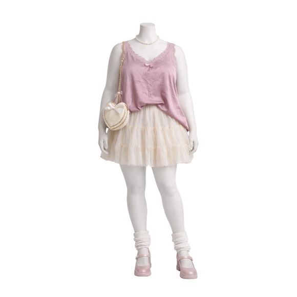 Kathleen Kirkwood Tops - Y2k Coquette Pink Rose Silk Blend Lace Trim V Neck Tank Top Plus Size 3X Ballet